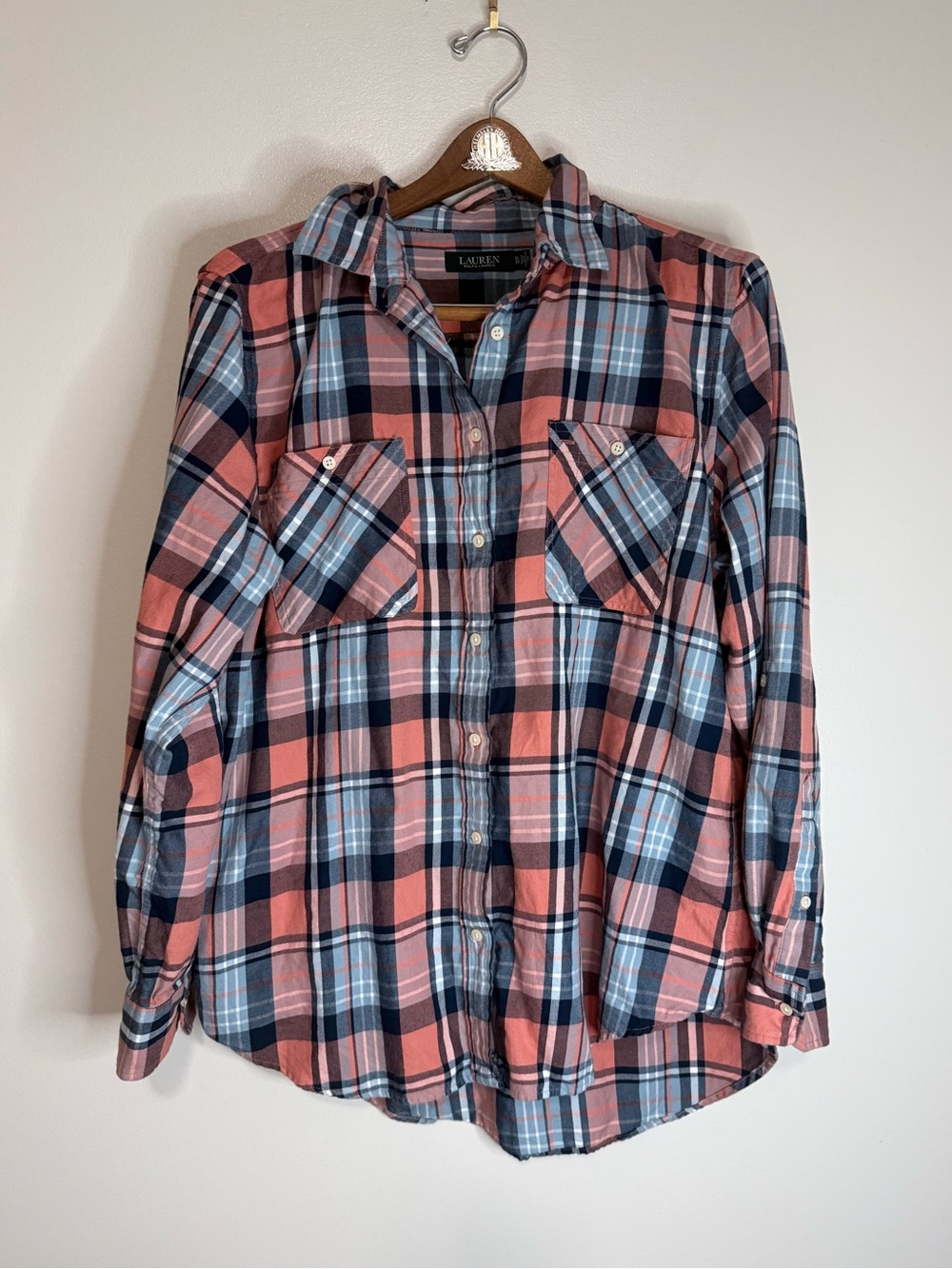 Ralph Lauren Pink and Navy Plaid Men's Shirt in size XL